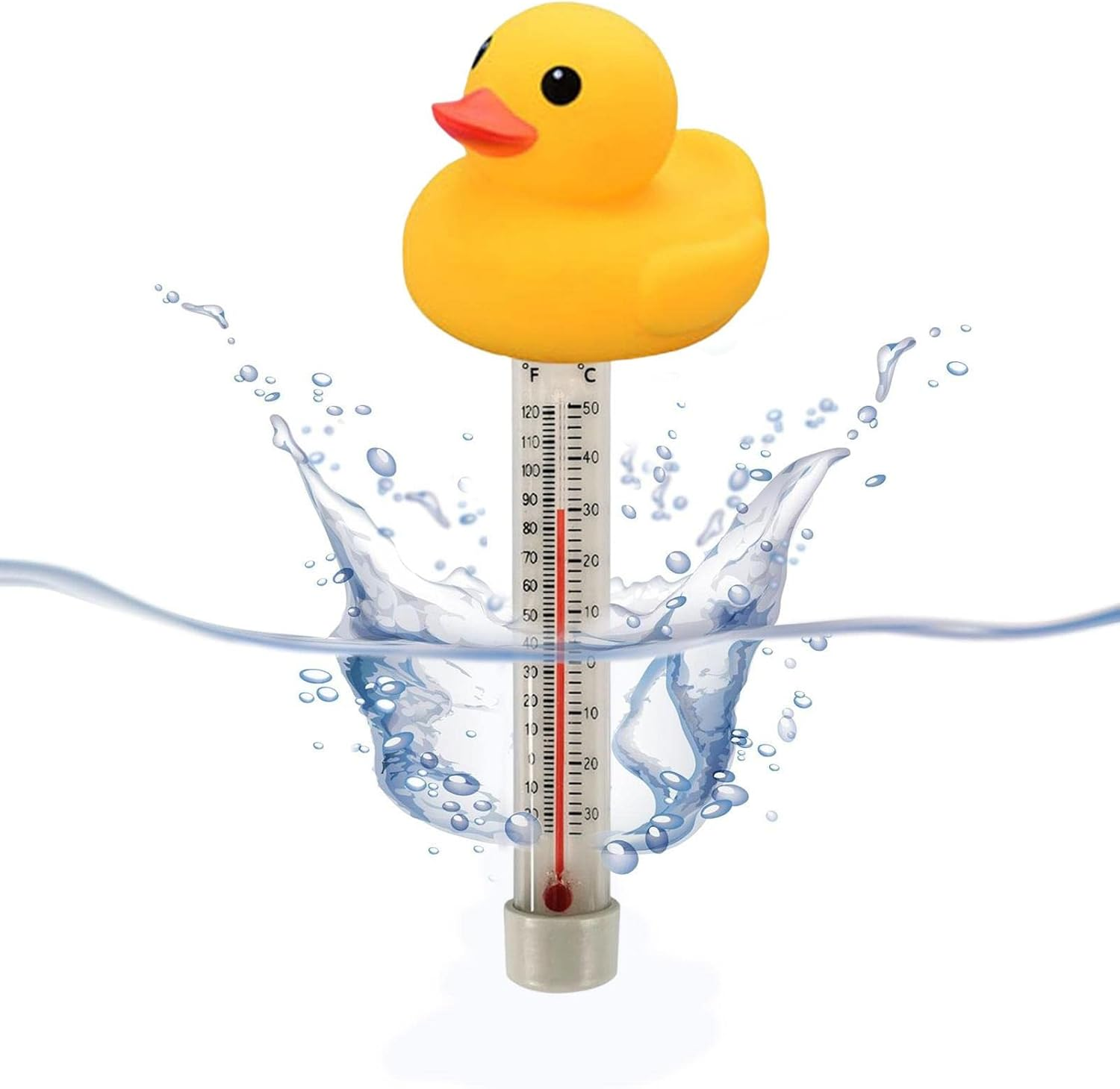 Pool Duck Thermometer Floating,Duck Pool Temperature Gauge - with Thin Rope Shatter-Resistant Cute Sinking Pool Thermometer For