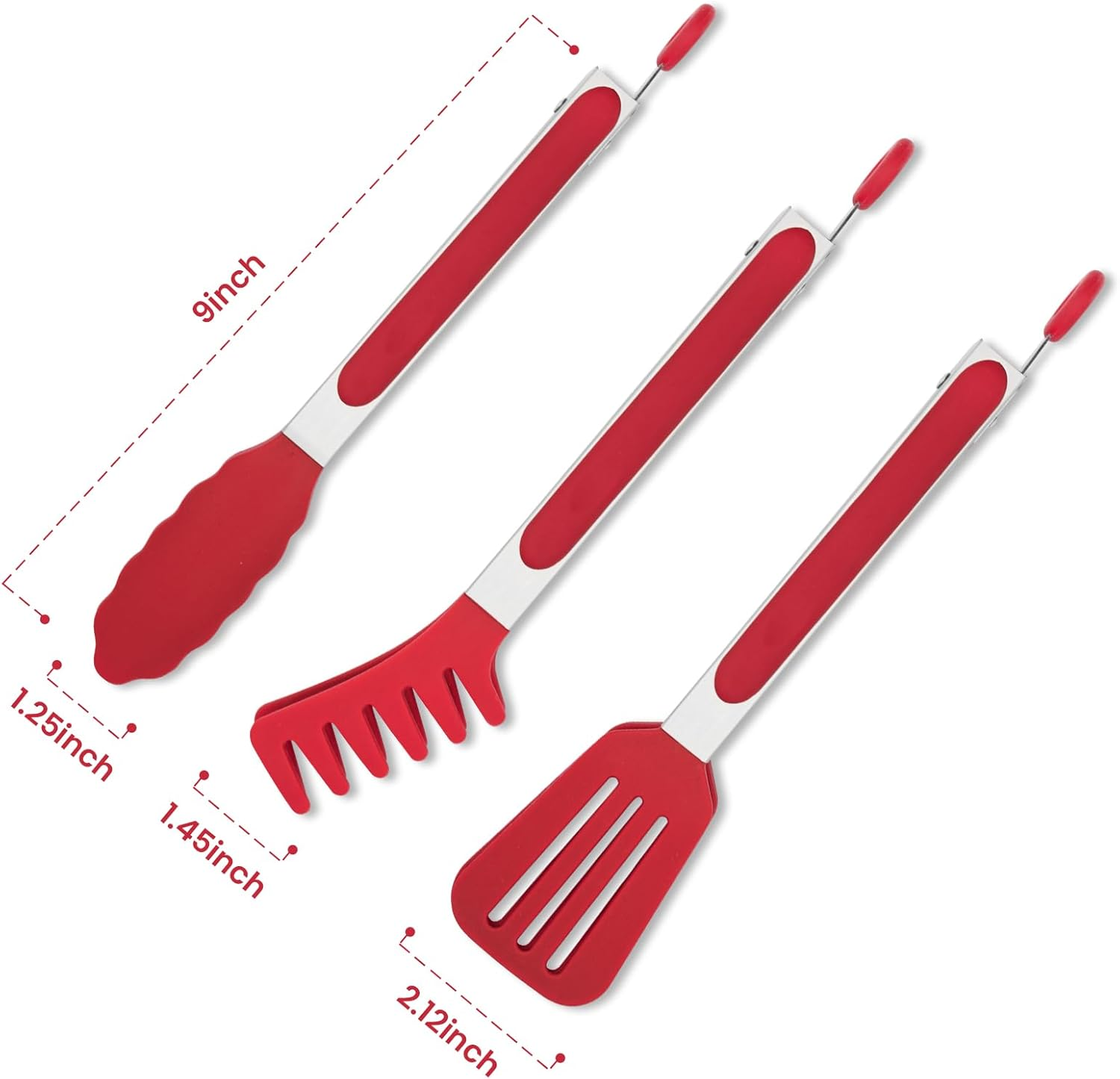 3 Pack Silicone Tongs for Cooking,Maywe Tanso 9 Inch Cooking Kitchen Tongs with Silicone Tips,Nonstick Stainless Steel Tongs for Steak Pie Pizza Pasta Spaghetti Salad BBQ Buffet image number 4