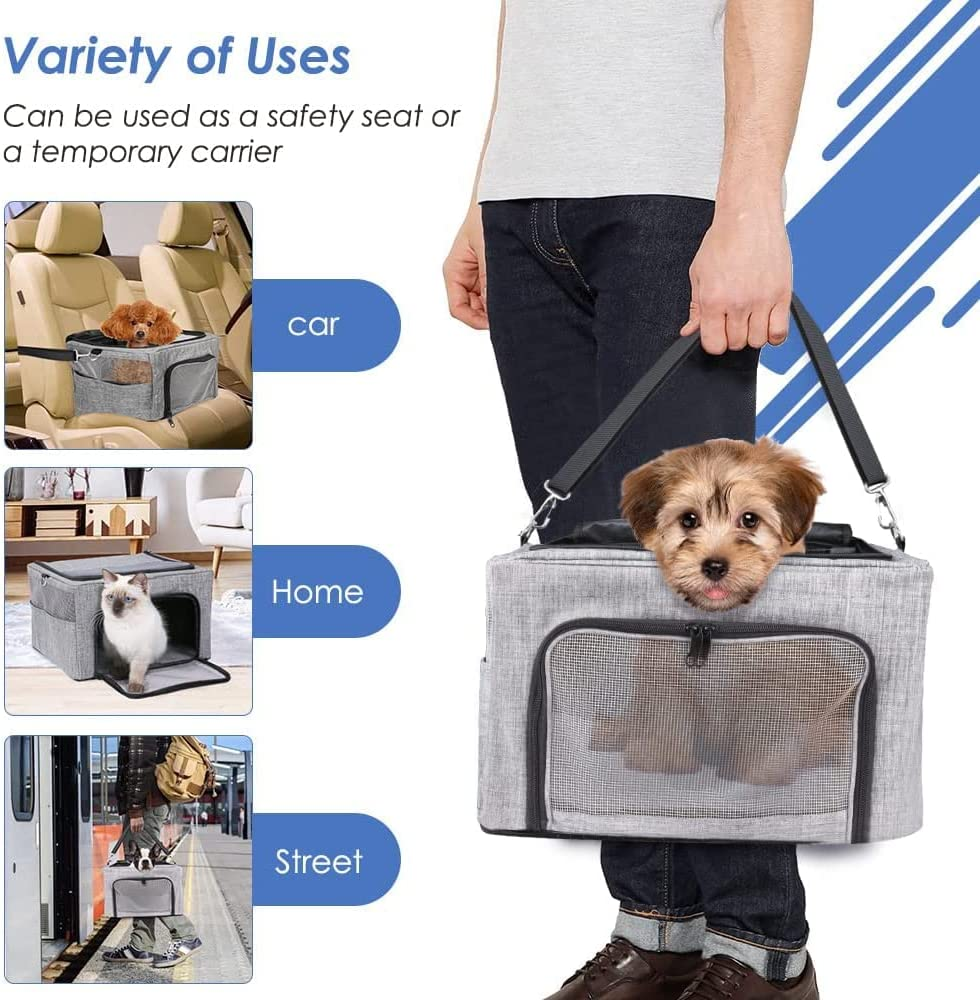 Slowton Dog Booster Car Seat, Reinforce Metal Frame Safe Pet Car Seat with Seatbelt & Waterproof Pee Pad & Top Cover Portable Collapsible Puppy Carrier Bag for Small Dogs Cats Visit the Slowton Store image number 3