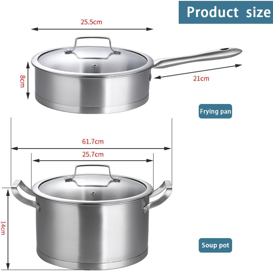 GUDAJIN Stainless Steel Cooking Pot Set of 2, 25 CM Frying Pan and 26 CM Non-Stick Saucepan with Lid, Kitchen Cookware Set, Stainless Steel Cooking Pots and Pans for All Stovetops image number 4