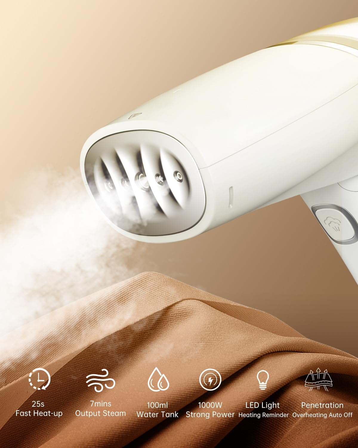 Annmiir Handheld Garment Steamer for Clothes, Extreme Steam 1000W, Portable Handheld Design, Strong Penetrating Steam, White image number 4