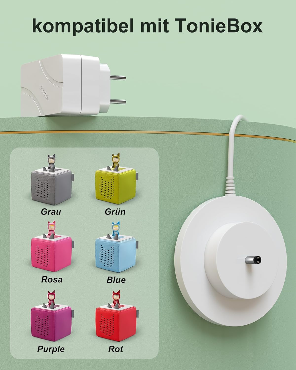 9 V Charging Cable Charger Compatible with Toniebox Audio Player Starter Set, for Tonie Box Charging Station Power Cable image number 2