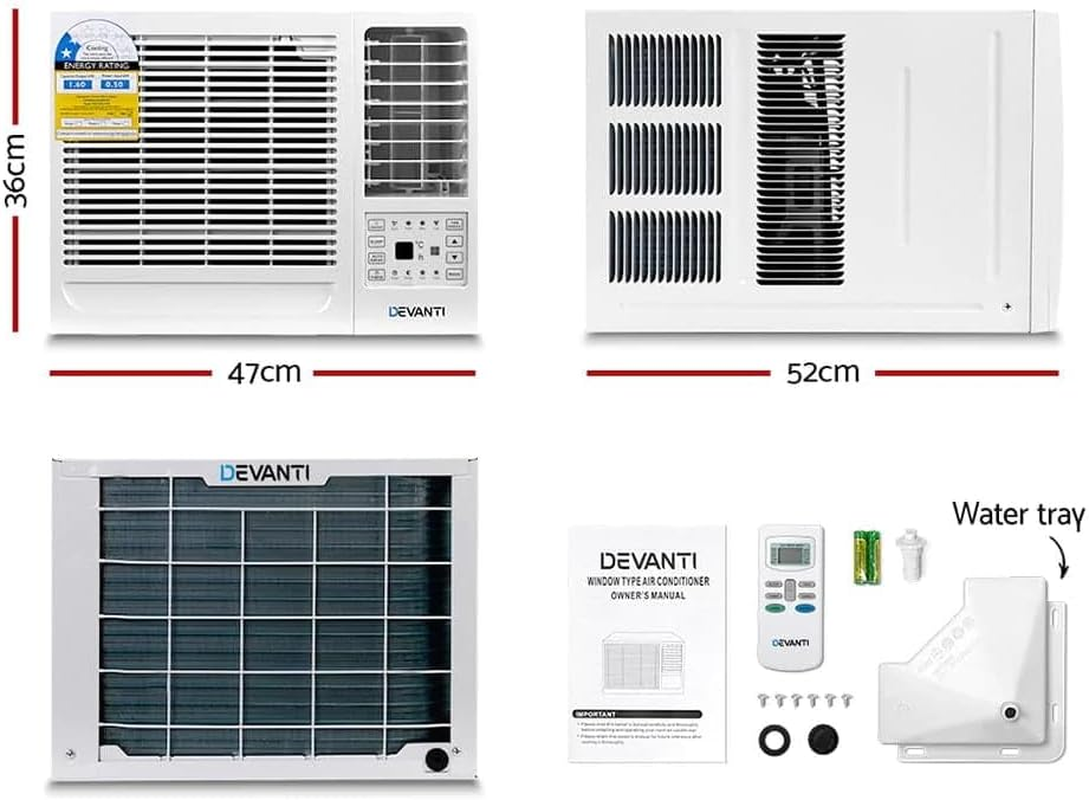 Devanti 1.7Kw Window Air Conditioner with Remote, LED Control, 3 Speeds, 2 Modes, 24Hour Timer, Cooling Fan for Bedroom, Home or Office &ndash; White image number 1