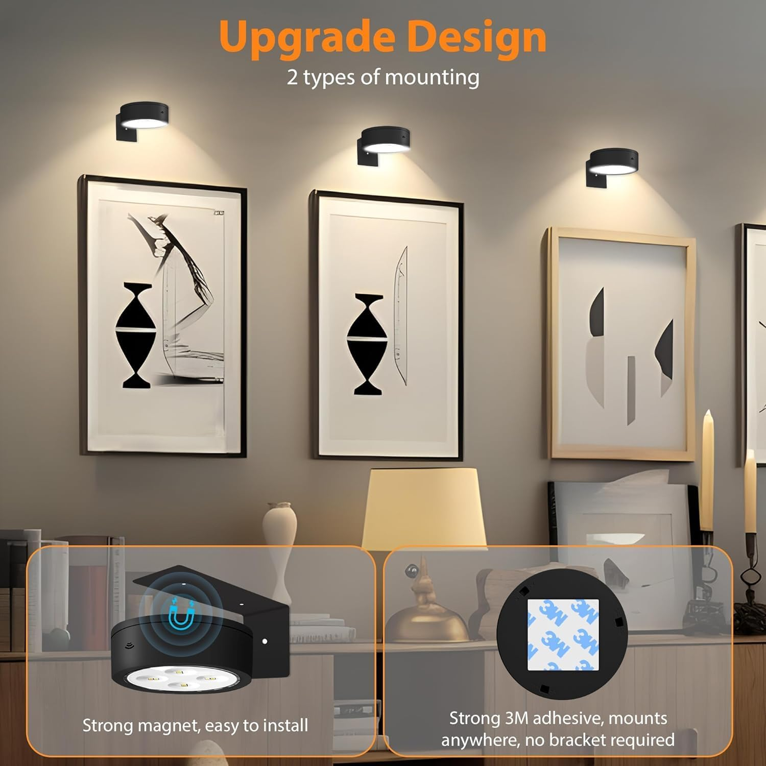 3PCS Picture Lights for Wall, Magnetic Painting Light with 13 Lighting Modes, Magnetic Led Painting Light Remote Dimmable and Timer for Wall Art, Craft Rooms, Home Decor and Nighttime (Black1) image number 2