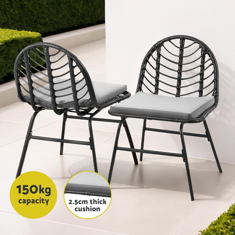 Gardeon 2X Outdoor Chairs Dining Chair Lounge Wicker Patio Furniture Black image number 4