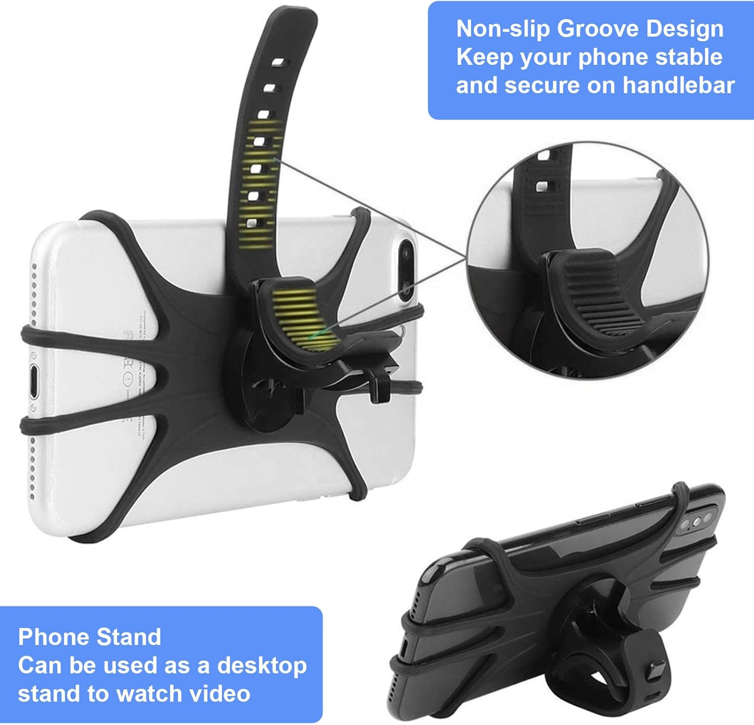 Bike Phone Holder&mdash;Elastic Silicone Build, Shockproof&mdash;For Bicycle/Electric Scooter Navigation&mdash;Ideal for Urban Riders, Fitness Lovers&mdash;Fits Electric Scooter Phone Holder (2Pcs, 360&deg; Rotatable image number 4