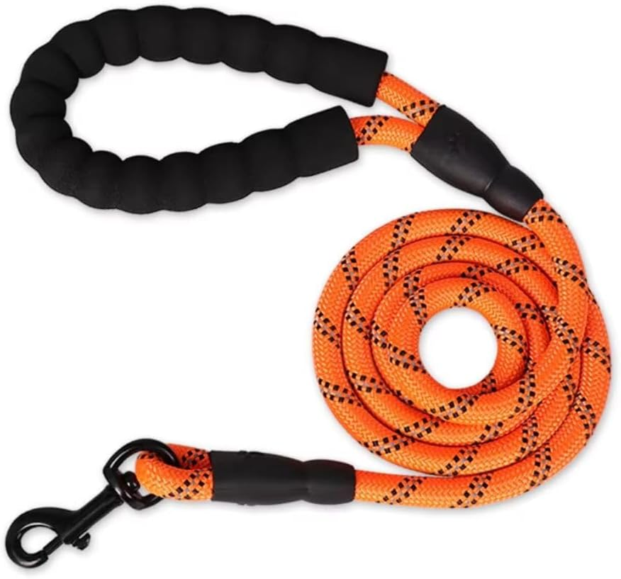 Heavy-Duty Rope Dog Lead &ndash; 1.2Cm X 125Cm | Padded Handle & Strong Clasp, Reflectable Pet Leash for Dog and Cat, Orange Colour