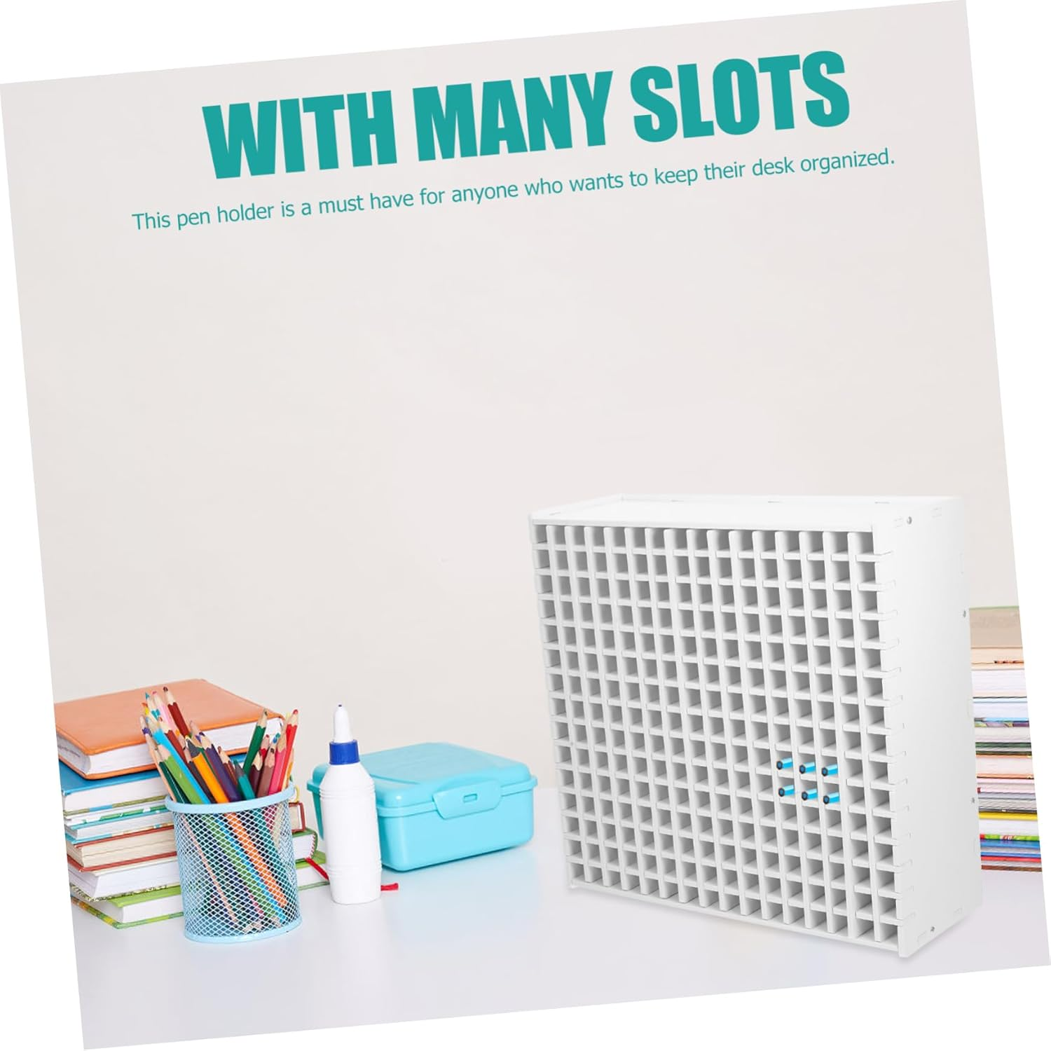 NUOBESTY Marker Pen Storage Box for Art Brush Pens Desk Organizer Slots Compact Material for Study Desk image number 1