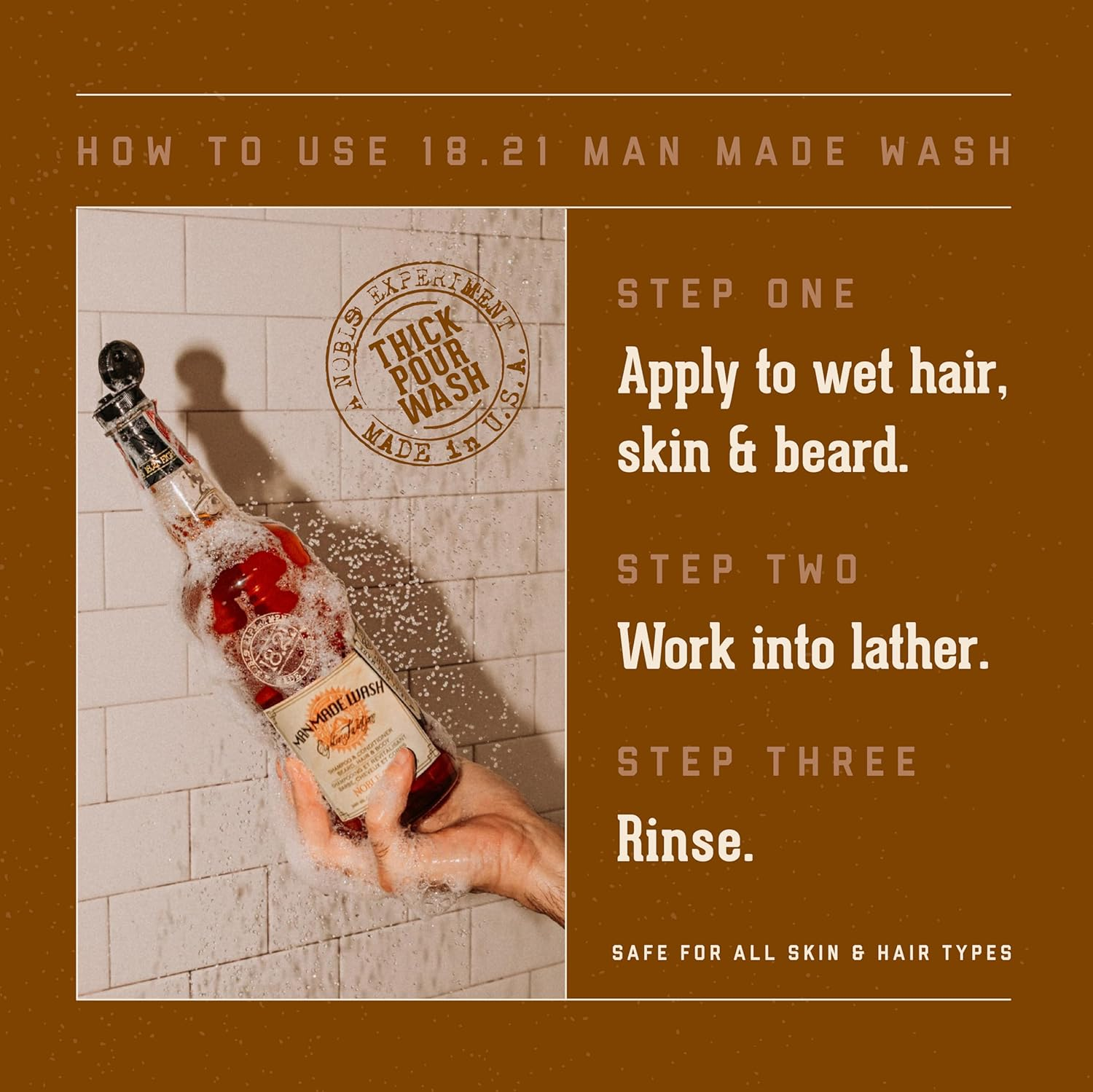 18.21 Man Made Original 3-In-1 Body Wash, Shampoo, & Conditioner for Men, All Hair & Skin Types, Strengthens and Moisturizes in a Manly Aroma image number 4