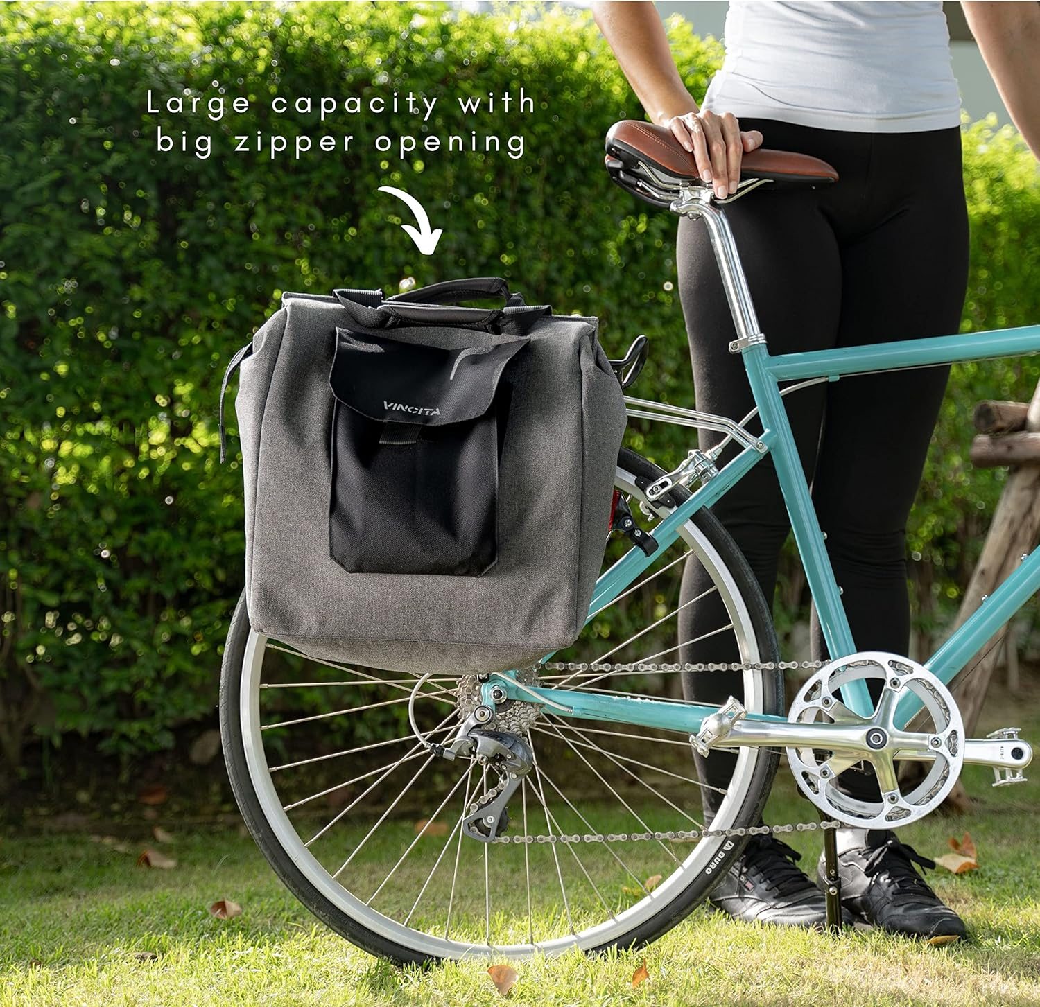 Vincita Jess Bicycle Grocery Pannier - Bike Shopping Bag for Urban Commuter with Large Capacity, Handle and Reflective Spots- Modern Stylish Design for All Bikes (Gray) image number 4