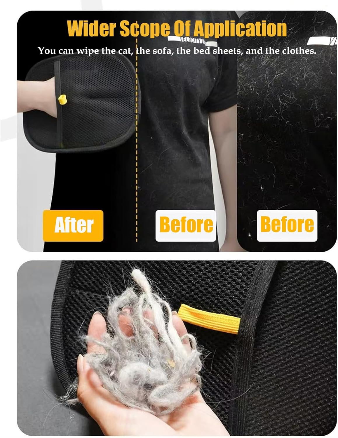 Pet Hair Remover Mitten, Swipe Away Loose Fur Easily, Pets Hair Remover, New Soft Reusable Efficient Grooming Gloves, Paw Grooming Glove, Pet Hair Removal Mitten for Cats ＆ Dogs (Black, 3Pcs) image number 7