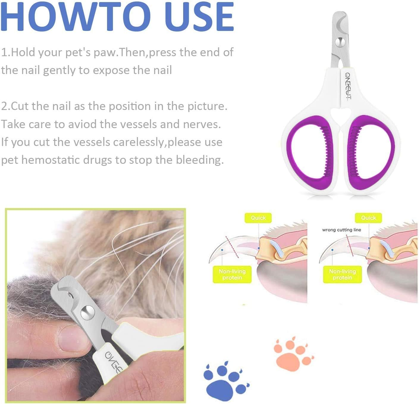 Onecut Cat Nail Scissors - Nail Scissors for Dogs, Professional Pets Nail Clippers with Non-Slip Handles Are Perfect for Rabbits, Dogs and Cats