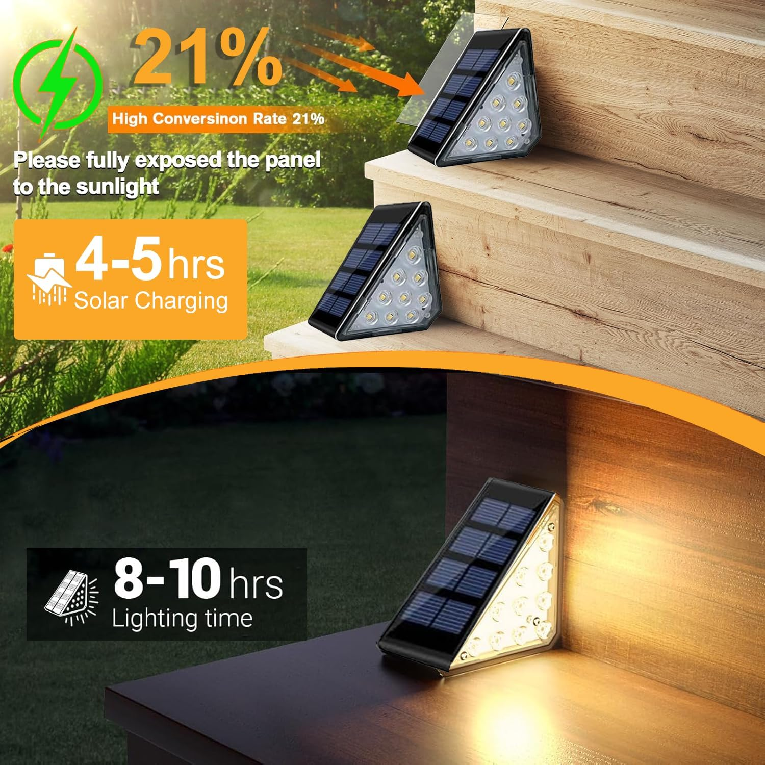 Solar Stair Lights, IP67 Waterproof Outdoor Solar Step Lights, 3000K Warm White Outdoor Solar Powered Step Lights, Dusk to Dawn Lighting Decor for Garden, Stair, Deck, Front Porch, Patio (6 Pack) image number 5