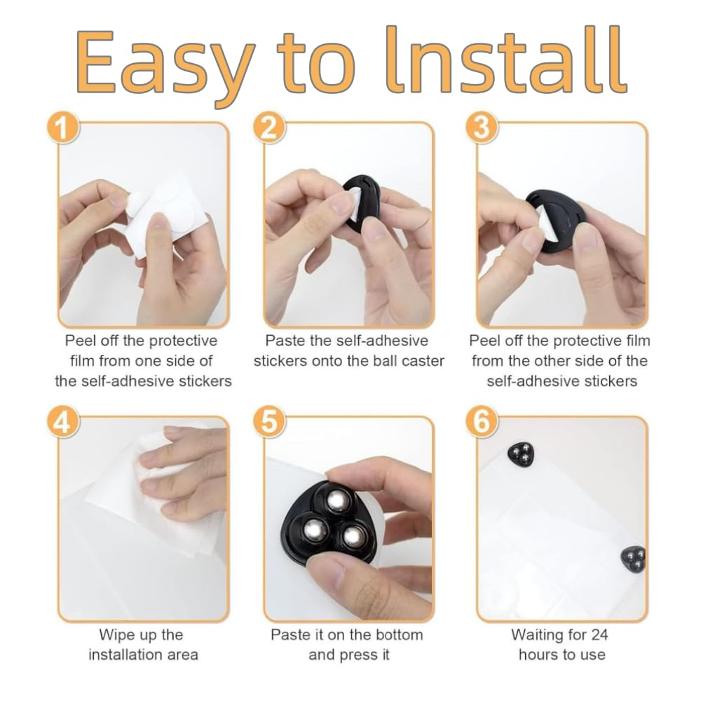 DACUAN Mini Swivel Casters Wheels 20Pcs, 360 Degree Rotating Casters, Furniture Castors Self-Adhesive with 3 Steel Balls image number 4