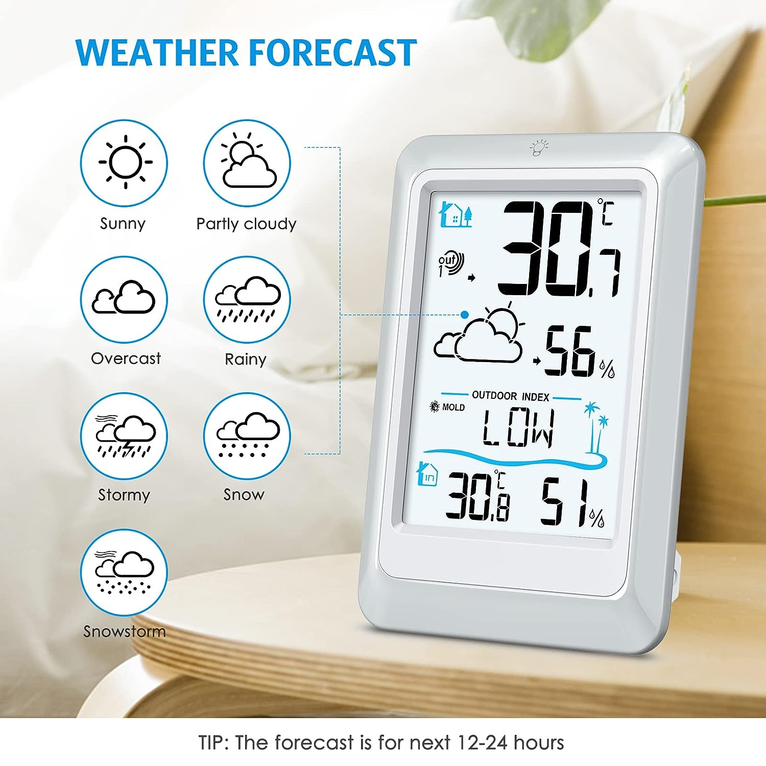 AMIR Wireless Weather Station with Outdoor Sensor, Humidity Monitor Wireless, Outdoor Indoor Thermometer Hygrometer Room Thermometer Wireless with Weather Forecast, Digital Thermometer with Backlight image number 6