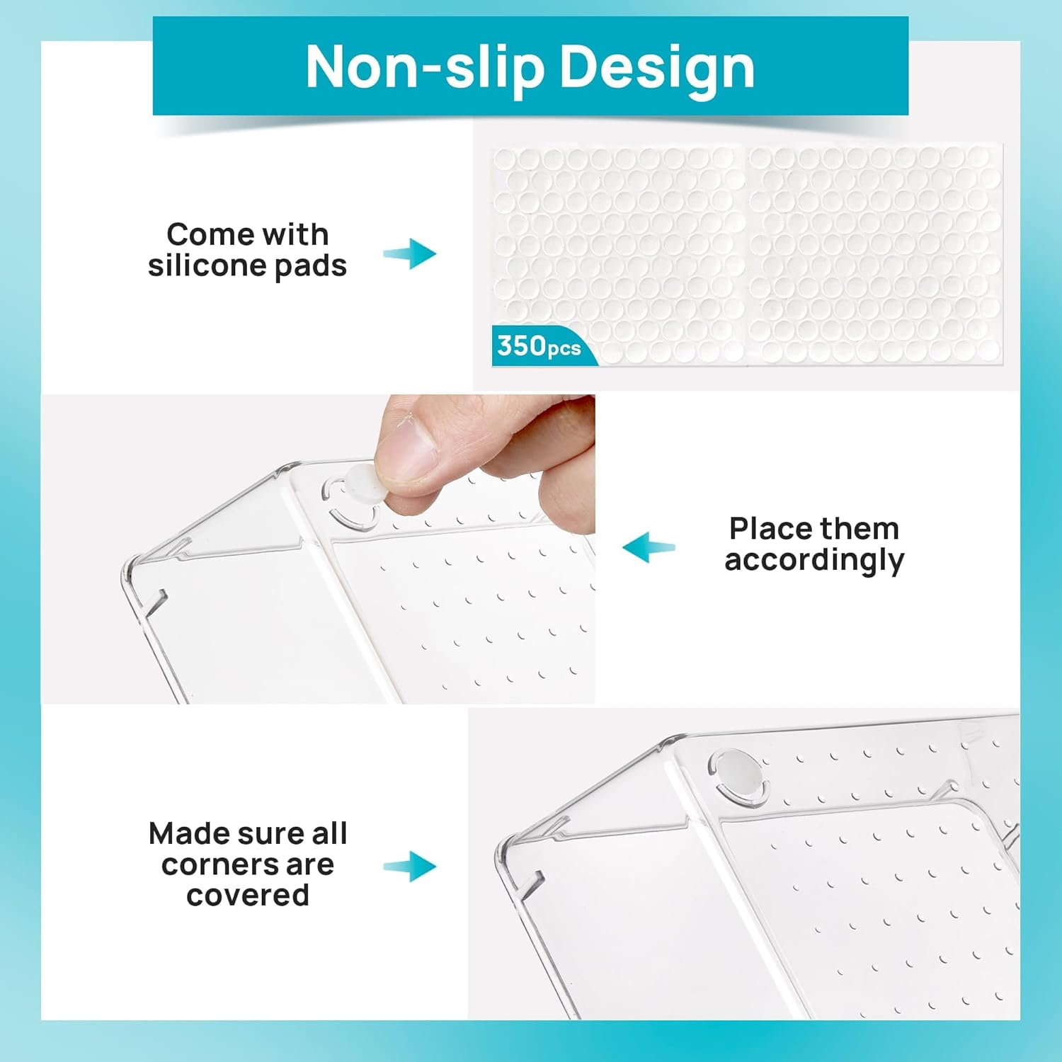 2025 Upgraded 72PCS Clear Plastic Drawer Organizers Set, 4-Size Versatile Bathroom and Vanity Organizer Trays, Non-Slip Storage Containers for Makeup, Jewelries, Bedroom, Kitchen Utensils and Office image number 6