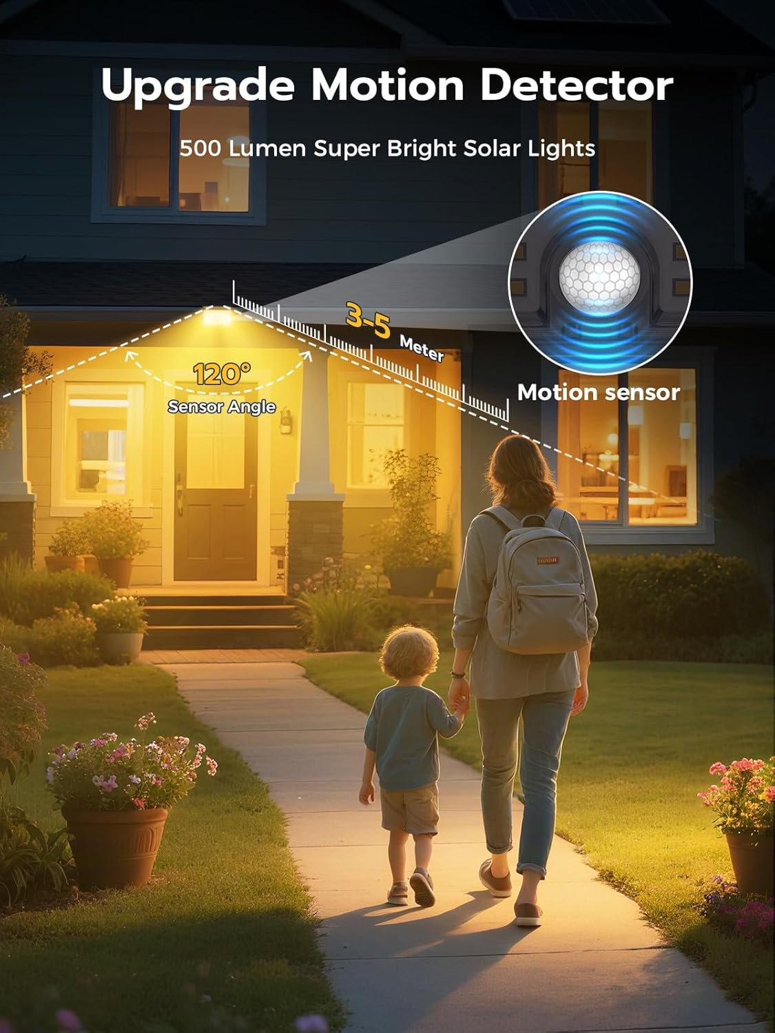 Smiling Shark WL-06 Solar Lights for Outdoors, Pack of 2 Solar Wall Light Outdoor with Motion Sensor, 4 Modes & 120&deg; IP65 Waterproof LED, Super Bright Solar Light for Garden, Patio, Fence, Warm Light image number 3