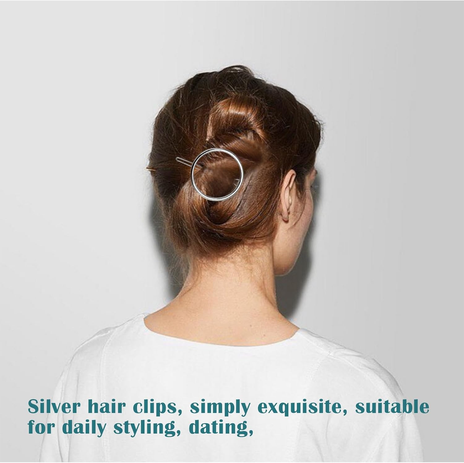 FERCAISH Set of 2 Circle Hair Clips, Silver Round, Minimalist Hairpin, Rust Protection Alloy Hair Pin for Gilrs and Women Hair Accessories image number 5