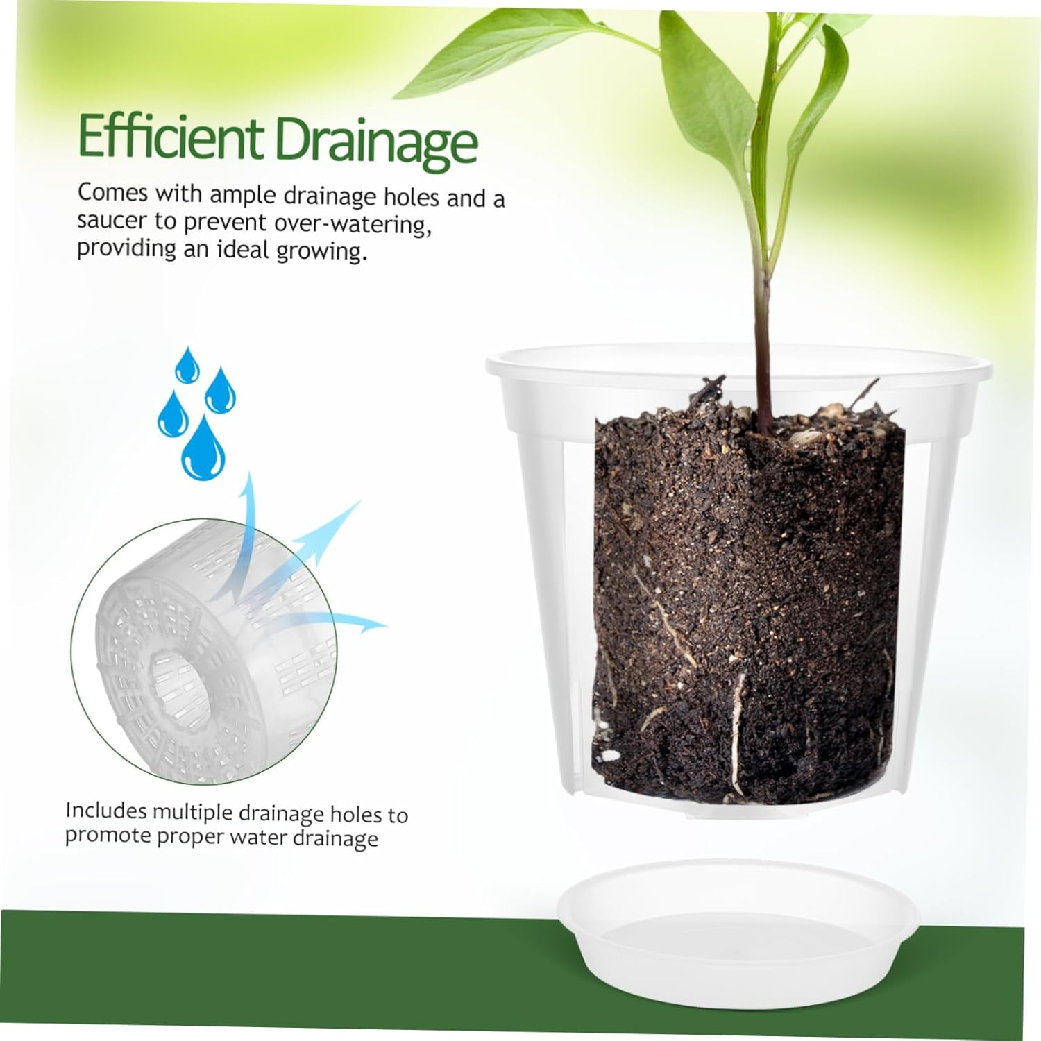 4Pcs Transparent Flower Pots with Drainage Tray Breathable Nursery Pots for Indoor Plants Stylish and Gardening Containers image number 1