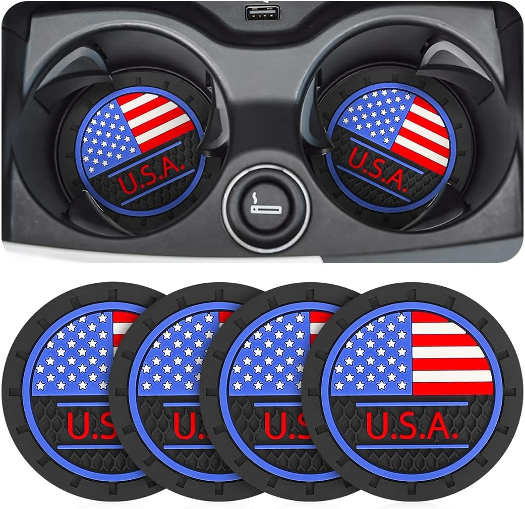 AUCELI 4 Pack Car Cup Holder Coasters, Colored American Flag US Flag Insert Car Cup Coaster, 2.75 Inch anti Slip Shockproof Embedded Drink Mat, Vehicle Interior Decor Accessories image number 5