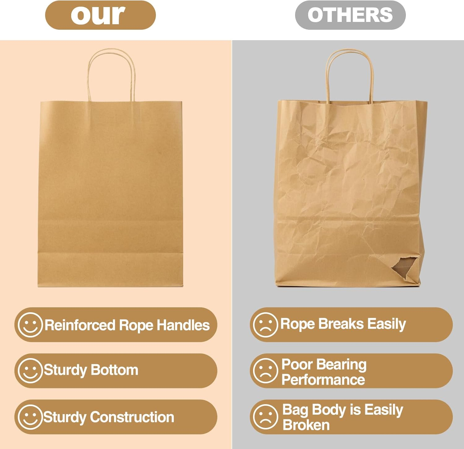 CORORIO 50 Pack Brown Kraft Paper Gift Bags with Handles,21X11X27 CM Small Bags Kraft Paper Bags for Thank You'S Day Shopping Birthday Grocery Retail Business Party image number 4