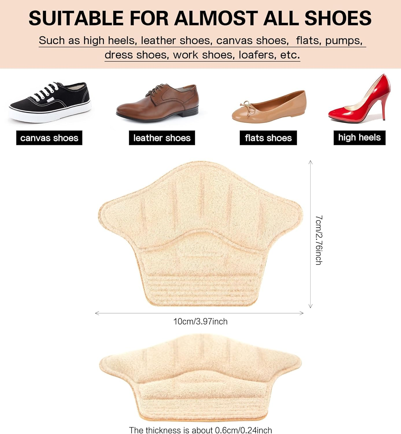 4Pieces Heel Cushion Inserts, Anti-Slip Lether Heel Grips Liners Shoe Pads Reusable Adhesive Comfort Thick Back Insoles for Boots - Sport Shoes Heel Blister Protectors - Beigeblue image number 2