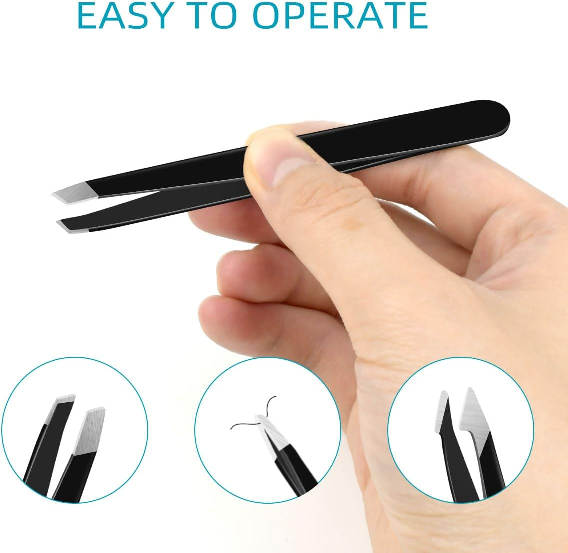 4 Pack Professional Eyebrow Tweezers Set - Stainless Steel Precision Tweezers for Facial Hair, Ingrown Hair & Splinter Removal (Black) image number 3