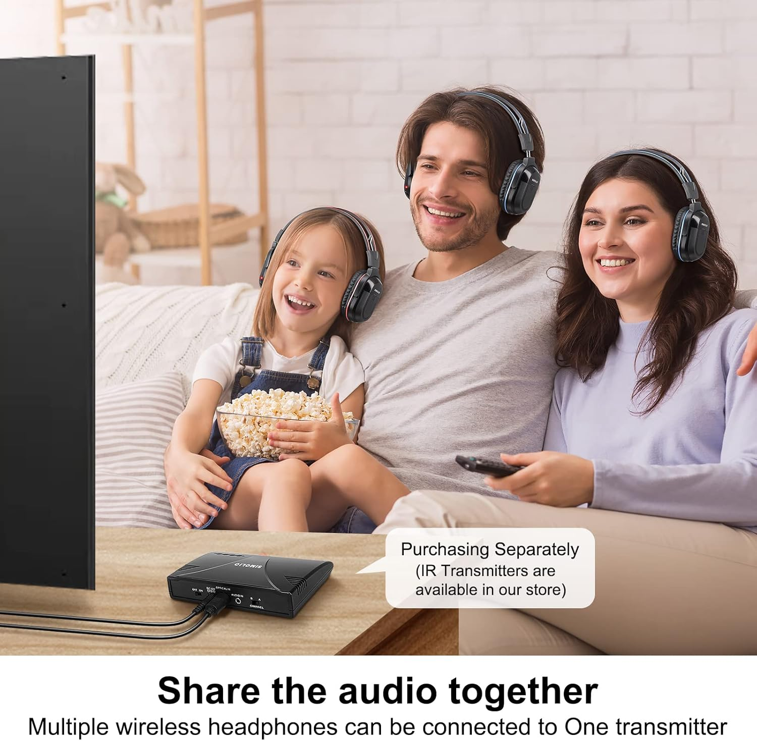 SIMOLIO Infrared Headphones for Car DVD, Universal 2 Channel IR Headphones for Honda Odyssey, Uconnect Chrysler Pacifica, Town & Country, GMC Yukon, Wireless Headphones for TV, Outdoor Movie (3 Pack) image number 2