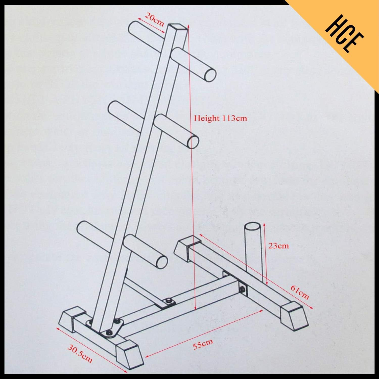 HCE Olympic Weight Plates and Bar Holder - Tree Rack Olympic Barbell Weights Storage with 6 Weights Holder and 1 Standing Bar Holder - Max Capacity of 350Kgs - Heavy-Duty Steel Fitness Gym Equipment Organiser image number 1