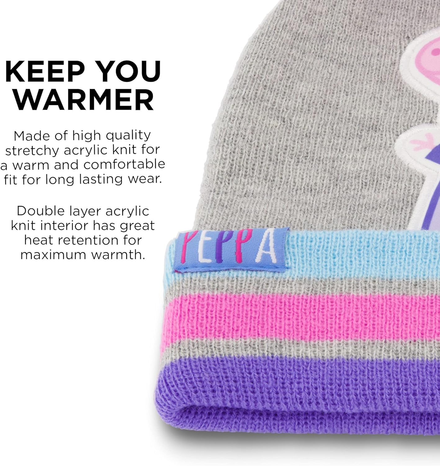 Eone Winter Hat, Toddlers Mittens, Peppa Pig Baby Beanie for Girl'S, Grey/Pink, 2-4T image number 5