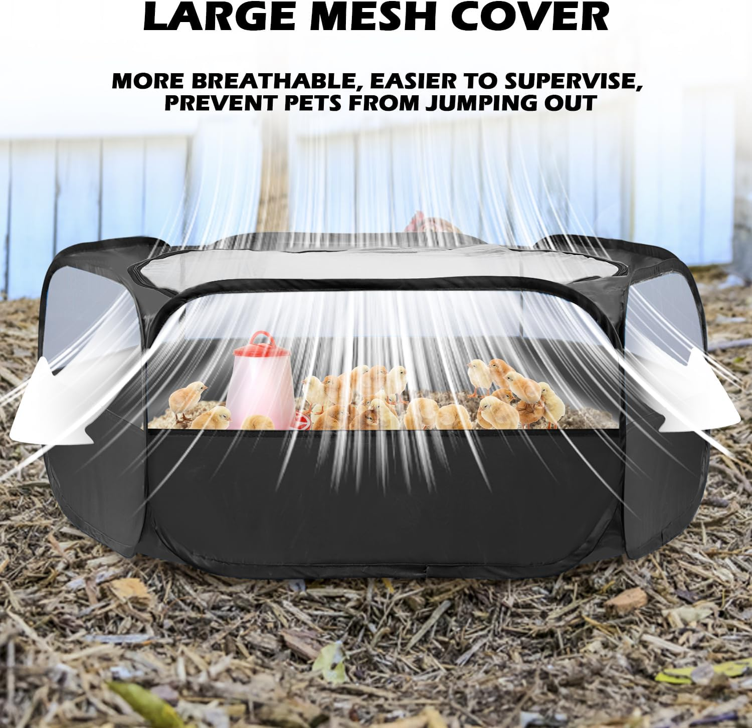 UWE Small Animal Playpen, Chicken Brooder Box with Cover Top, Portable Outdoor Exercise Pet Cage Tent, Waterproof Breathable Pet Playpen Indoor for Chick Ktiien Bunny Hamster Guinea Pig, Black - Blue image number 2