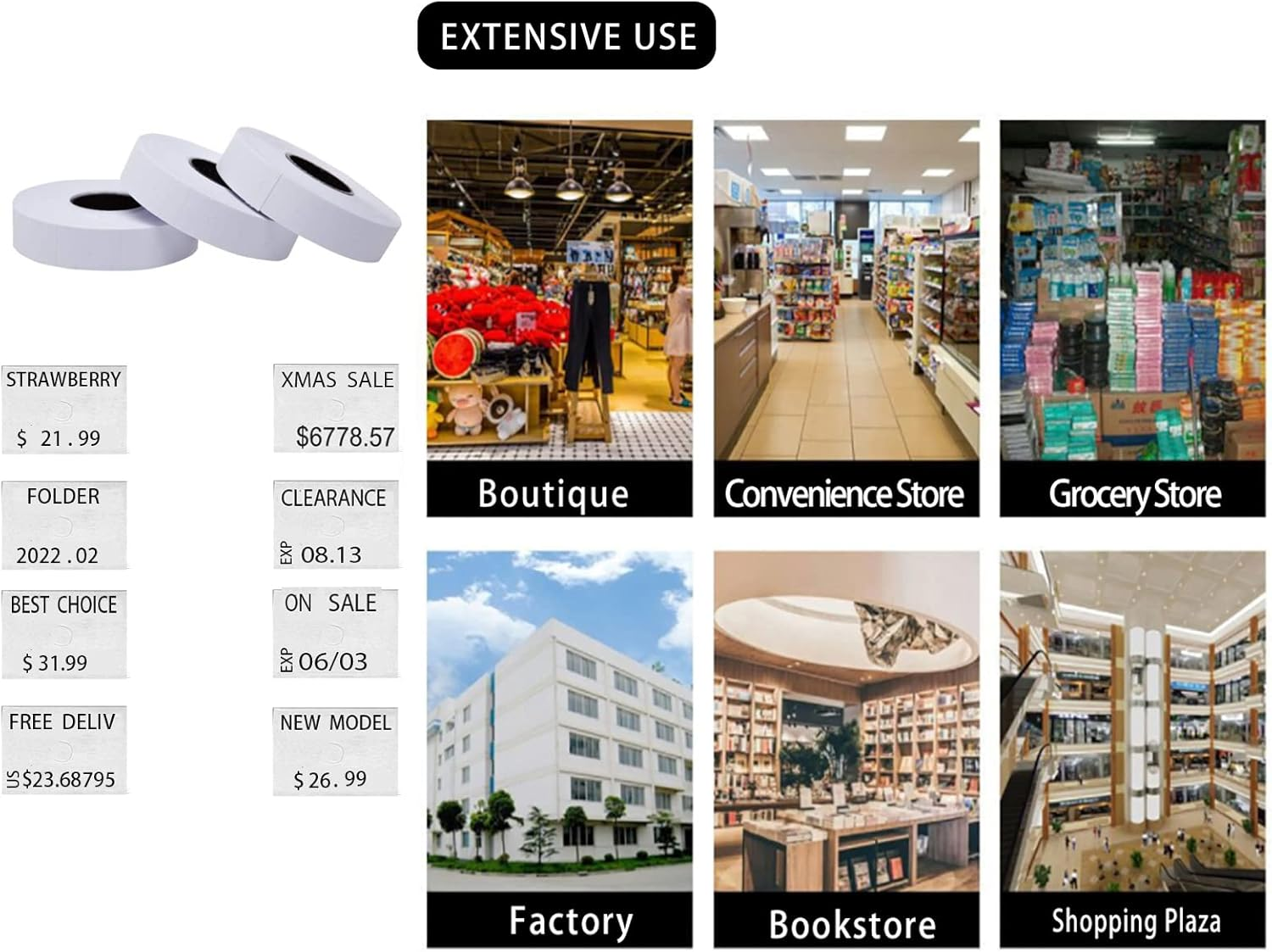 30 Rolls 2 Line Labels for YH-689 HM-689 MX6600 MX6602 Price Label Gun, Label Maker Machine, Pricing Tag Stickers - Office, Retail Shop, Grocery Store image number 5