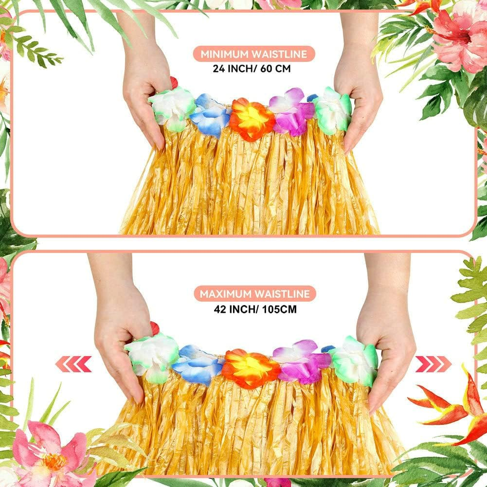 Grass Skirt for Adults, Women Hula Skirt for Hawaiian Luau Party Outfits with Flower Leis and Sunglasses image number 5