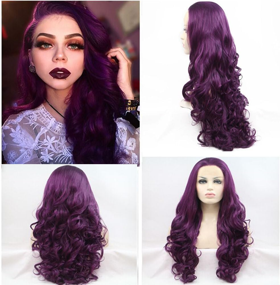 Xiweiya Burgundy Wavy Hair Long Wine Red Wig Side Parting Soft Lace Front Wig Heat Resistant Drag Queen Wigs Replacement Wig Cosplay Wigs 24 Inch image number 5