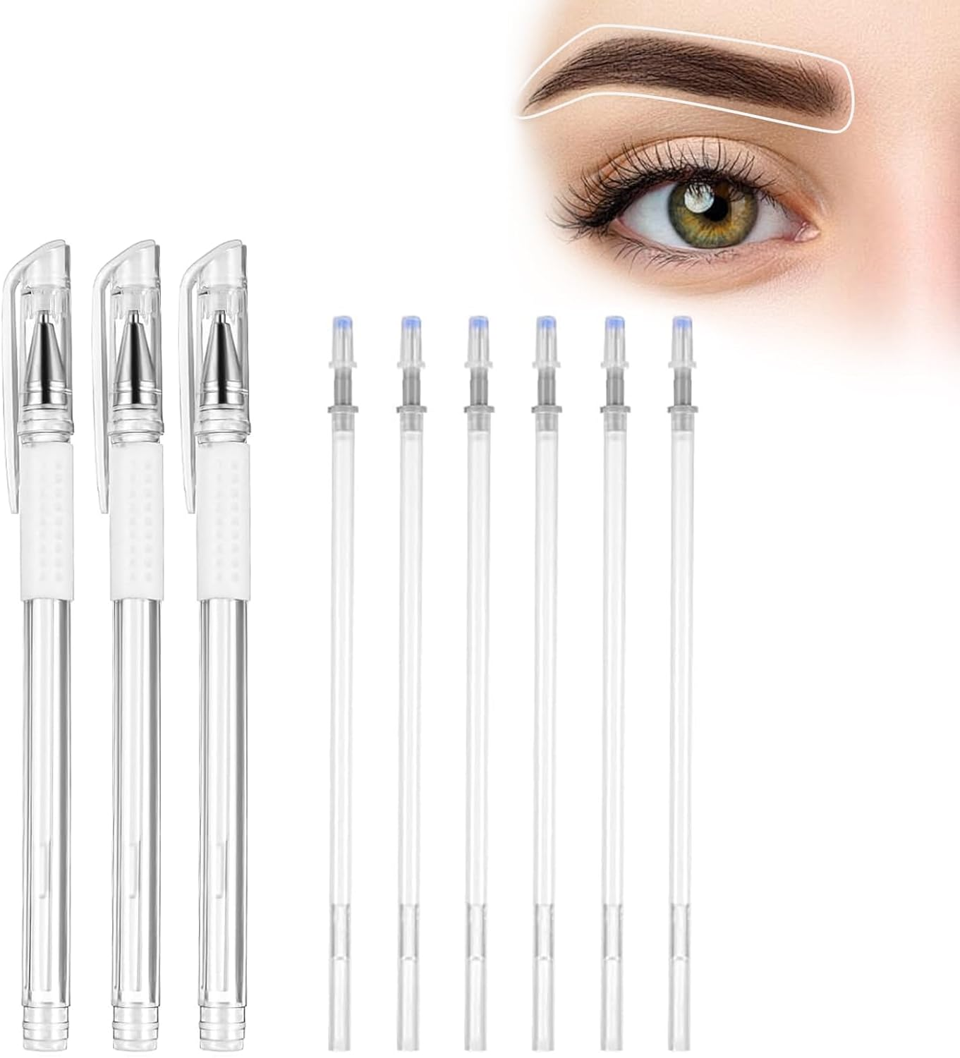 Kzvsiy 3-Piece Eyebrow Microblading Marker Pen Set with 6 Replacement Refills, Skin Marker for Eyebrow Outline, Permanent Makeup Position Mapping, and Tattoo Design (White) image number 4