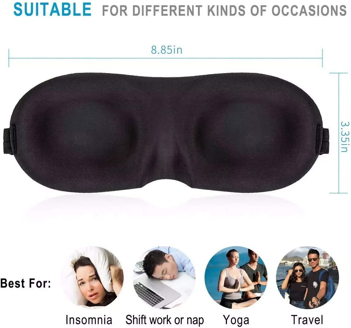 LIFEWAY Sleep Mask Eye Mask for Men Women - 3D Sleep Mask Eye Mask with Ear Plug and Travel Pouch - Best Night Blindfold for Travel, Spa, Naps, Airplane, Meditation (Black) image number 6
