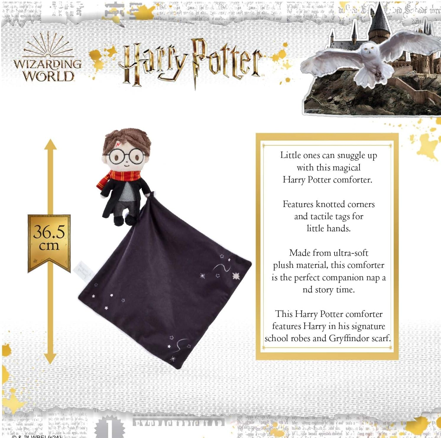 Rainbow Designs Harry Potter Comfort Blanket for Newborns - Soft Velvety Comforter with Star Details - Huggable Cuddle Companion for Babies from Birth - Blue image number 6