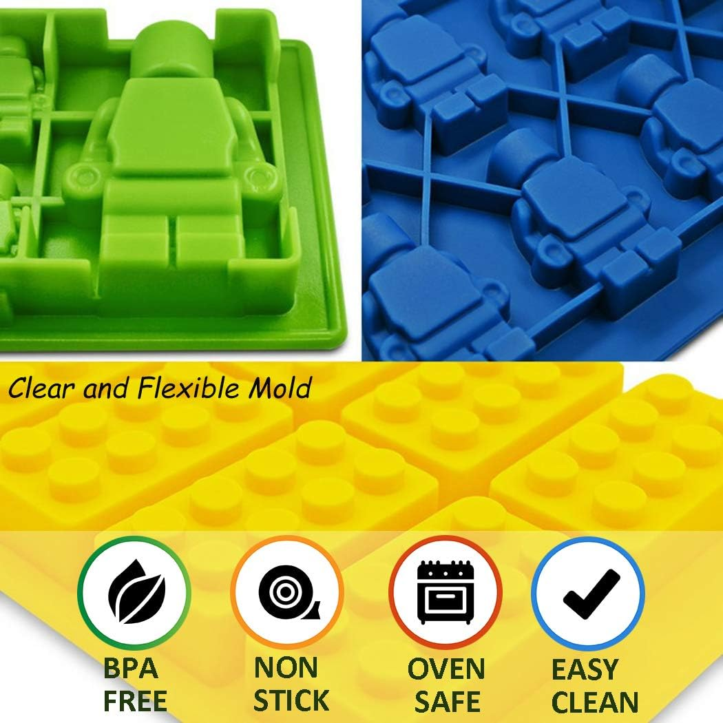 Fantasybear Bricks Mold,Silicone Molds Set for Building Blocks and Robots Birthday Cake Decoration Candy Molds Chocolate Molds Smile Ice Cube Candy Dessert Jello Molds (Robot Mold 3Pcs Set) image number 2