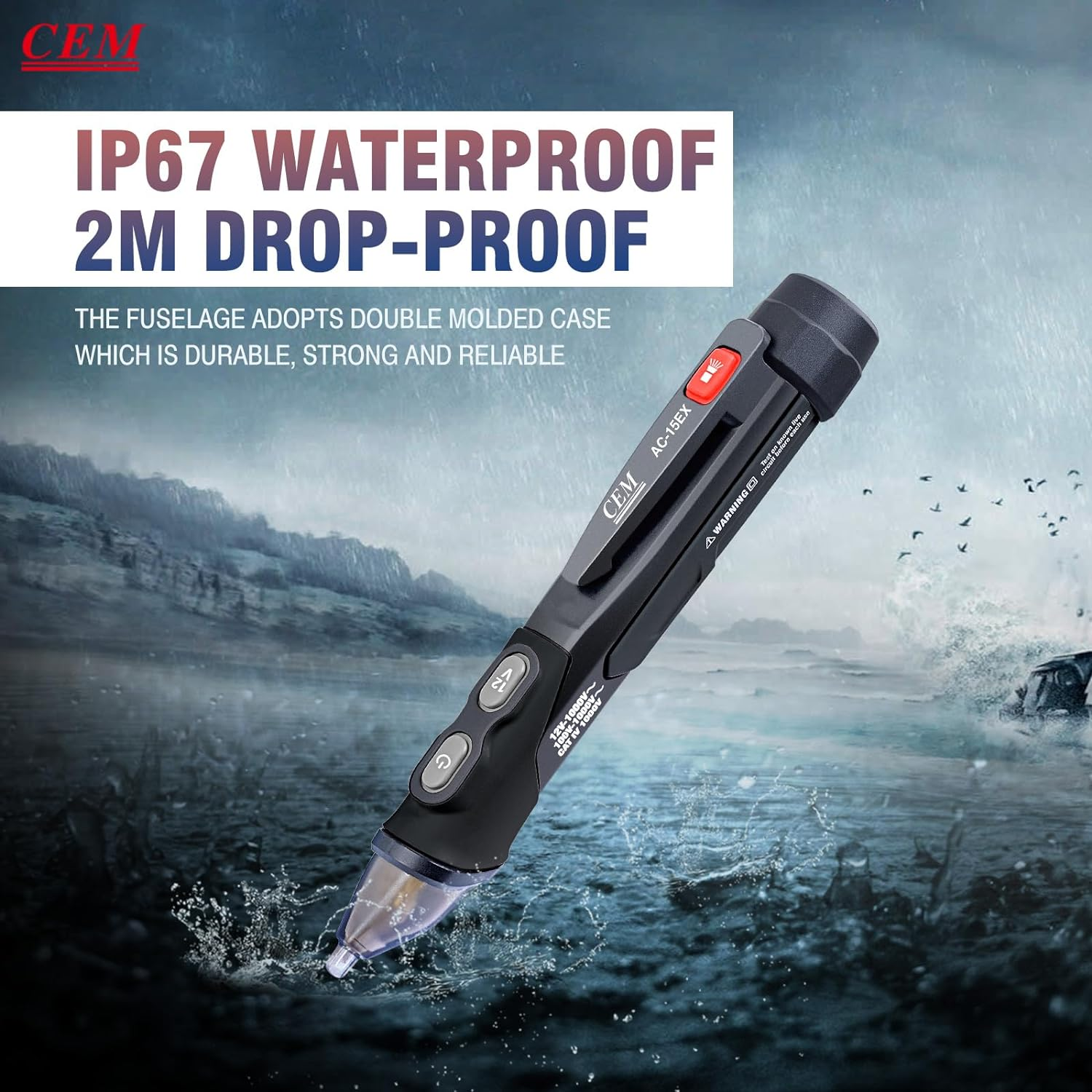 CEM AC-15EX Voltage Tester with Dual Range 12V-1000V/100V-1000V, Non-Contact Explosion-Proof NCV Voltage Detector for Wire Breakpoint Live/Null Wire Test Socket with Flashlight Buzzer & Light Alarm image number 1