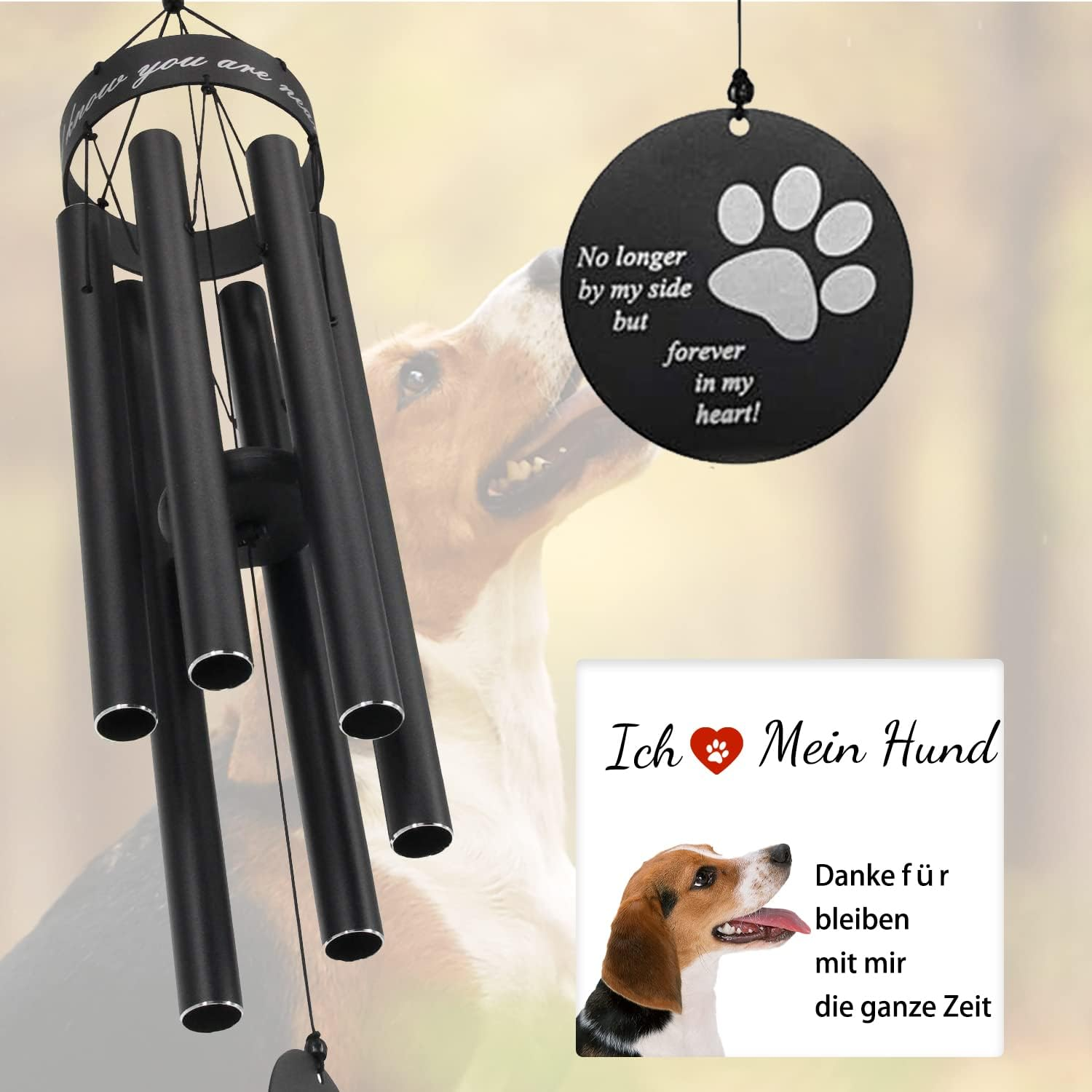 Astarin Pet Memorial Wind Chime, 30'' Paw Print Pet Remembrance Gift to Honor and Remember a Dog, Cat, or Other Pet, Premium Metal Wind Chime, Black - 30"Black-1 image number 4