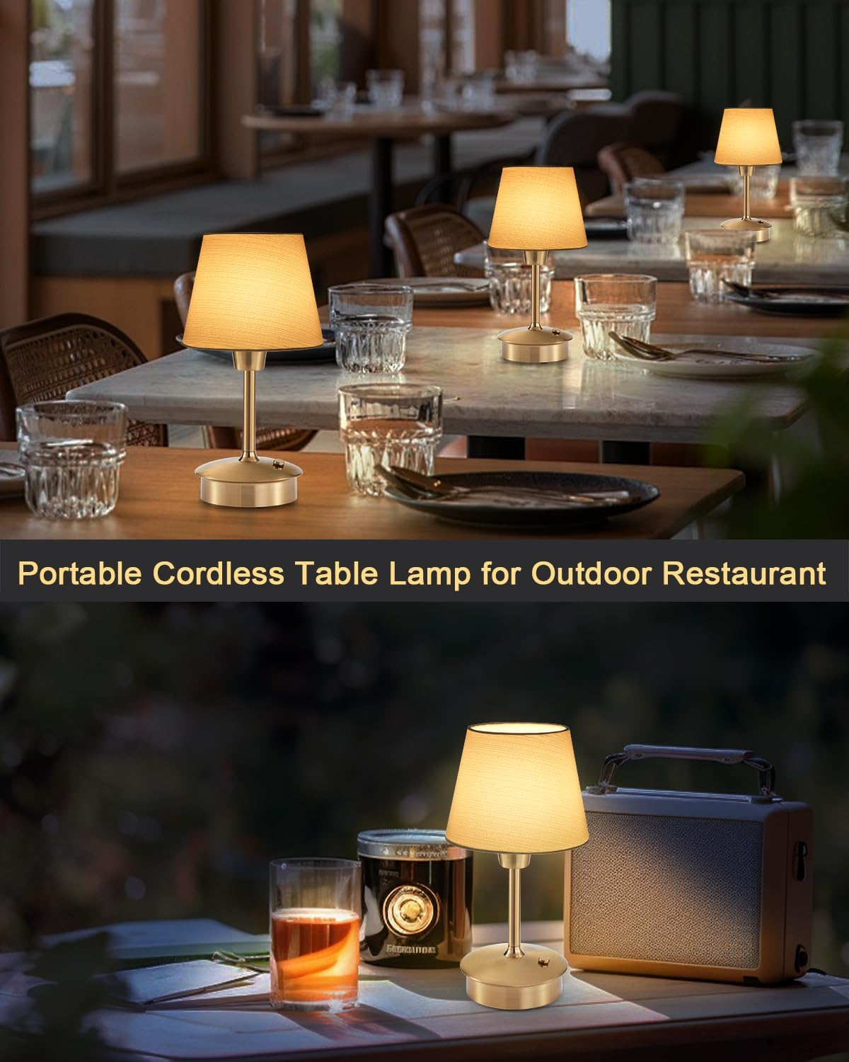 Small Cordless Table Lamp for Restaurant Bar, 5200Mah Rechargeable Battery Operated Portable Mini Dimmable Touch Desk Lamps Night Light for Bedside Kitchen Entryway Patio Outdoor Dining Table (Gold) image number 1