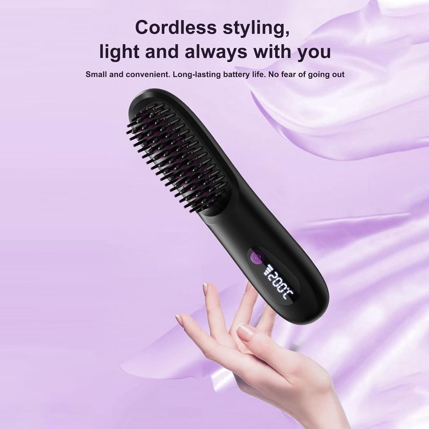 Hair Straightener Brush, Cordless Heated Styling Tool, Rechargeable Flat Iron Comb, 9.06 Inches Lcd Display for Quick Grooming at Home, Salon, Travel Routine, and Business Trips image number 1