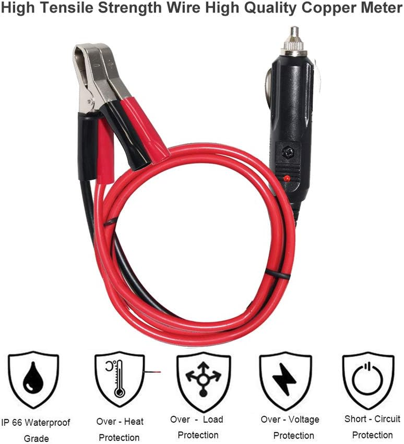 12V Cigarette Lighter Plug Adaptor to Alligator Clips Jumper Power Cable,3Ft Clamp Clip-On 24V Auto Cigarette Lighter Male Adapter image number 3