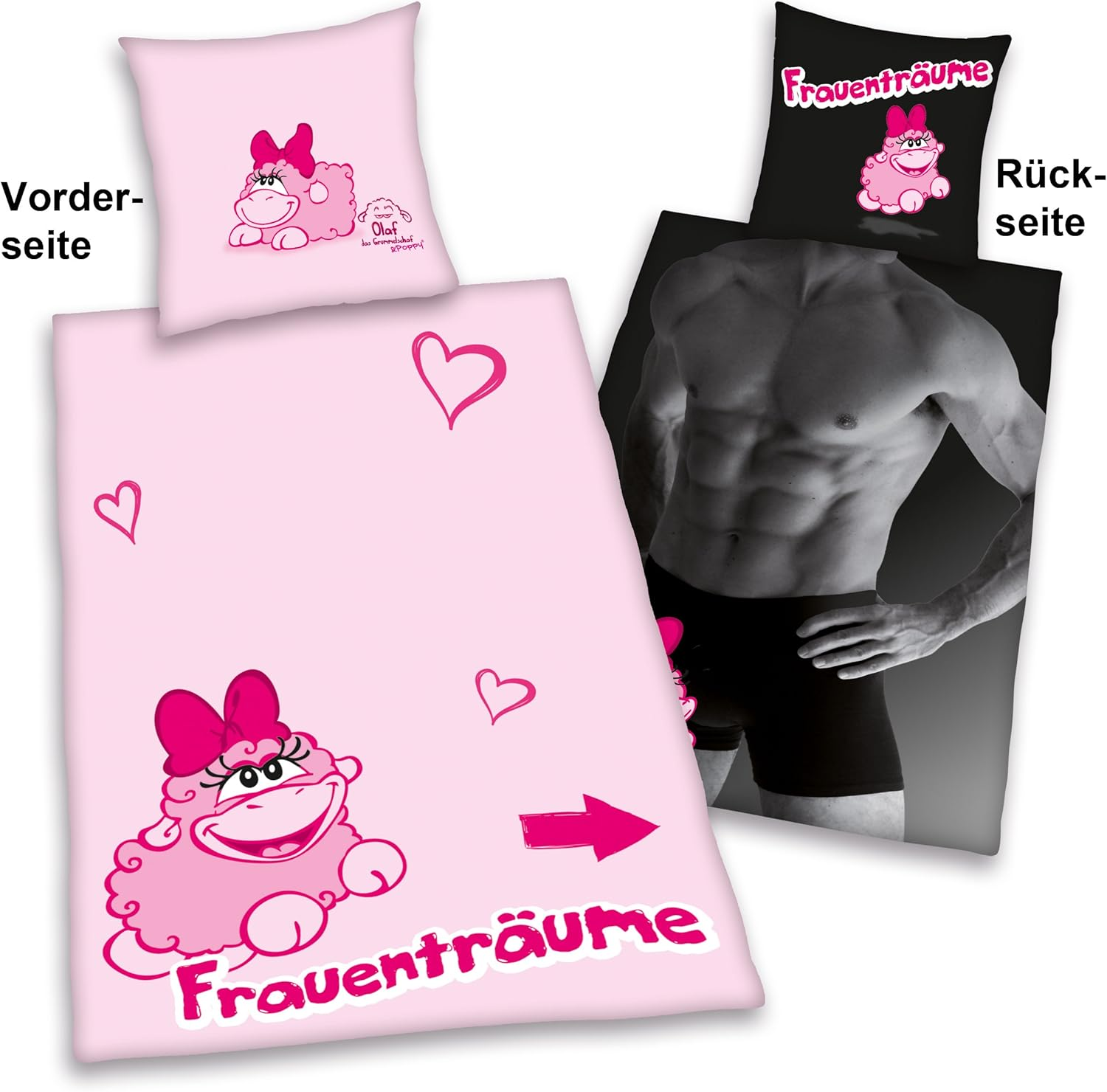 Herding 448670050 Bed Linen 80 X 80 Cm + 135 X 200 Cm with Button Placket Renforce Olaf the Grummelschaf "Frauenttr&auml;" image number 1