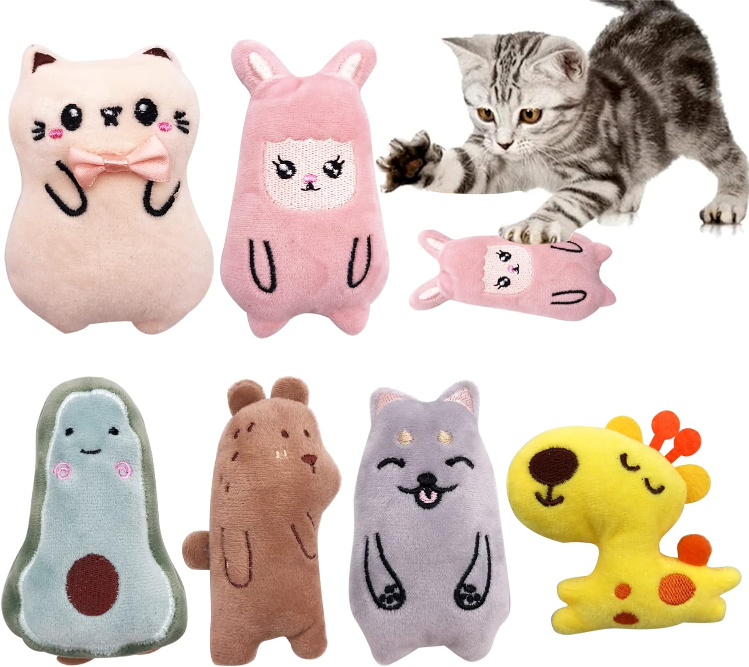 6Pcs Cat Catnip Toys with Bell for Indoor Cats Interactive Plush Stuffed Kitten Chew Bite Kick Toys Kitty Relieve Stress Cat Lovers Gifts