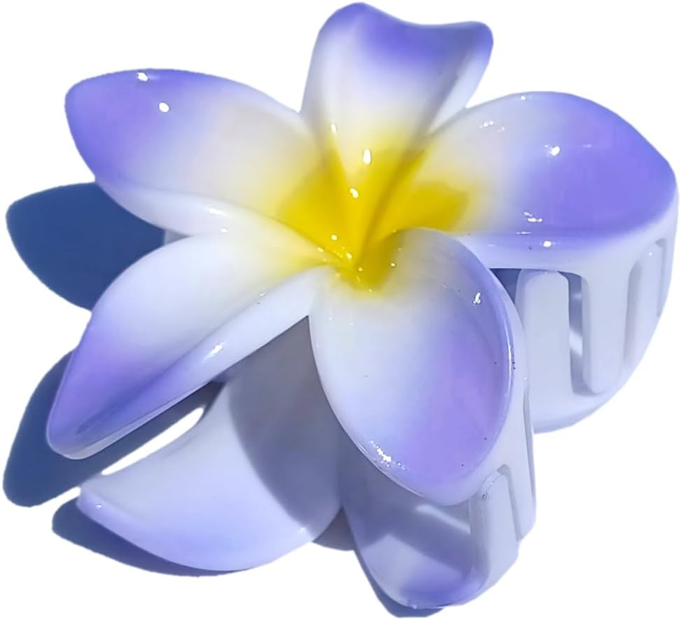 Seestern Sportswear Bali Hawaii FBA_2401 Hair Clip 2 Frangipani Flowers Purple