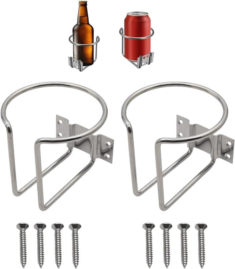 Stainless Steel Ring Shaped Boat Cup Drink Holder with Screws, 2Pcs Wall Rail Mounted Boat Ring Cup Holder, Metal Ring-Shaped Drink Holder for Boats, Silver image number 5