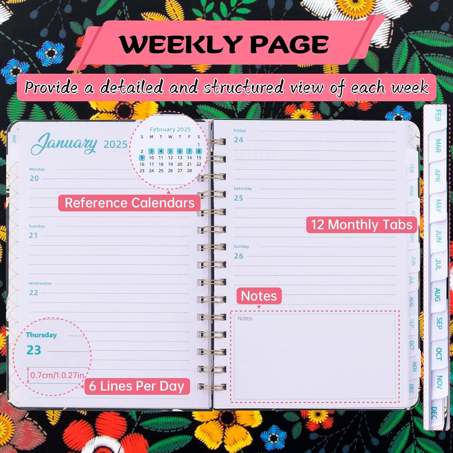2025 Planner,Calendar 2025, Jan.2025 - Dec.2025, 2025 Planner Weekly and Monthly with Tabs, 6.3" X 8.4", A5 Hardcover with Back Pocket + Thick Paper+Elastic Closure -Oil Painting (E)