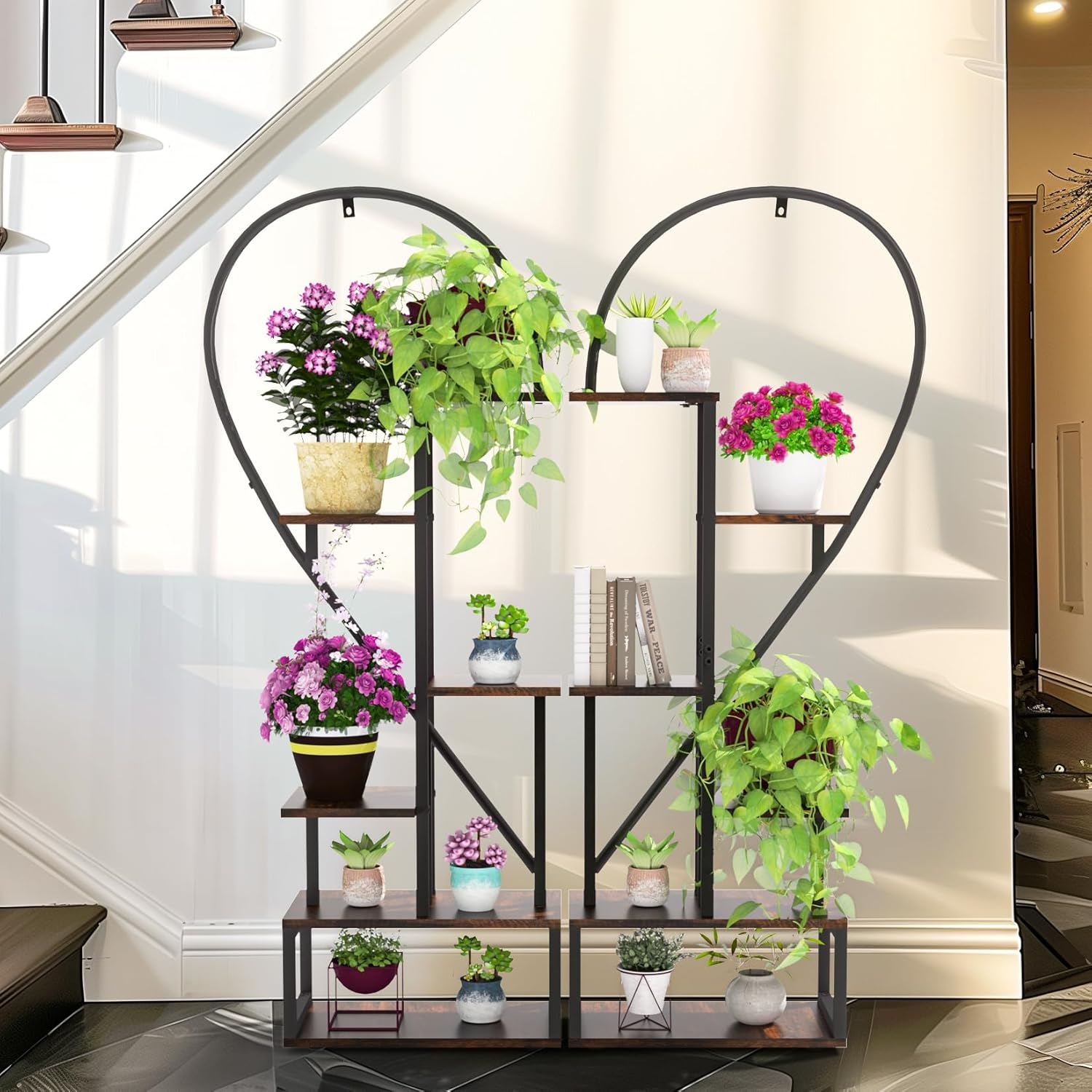 Metal Plant Stand Indoor: 6 Tier Plant Shelf Creative Heart Shape Flower Stand Ladder Plant Holder for Home Patio Lawn Garden (2 Pack) image number 4