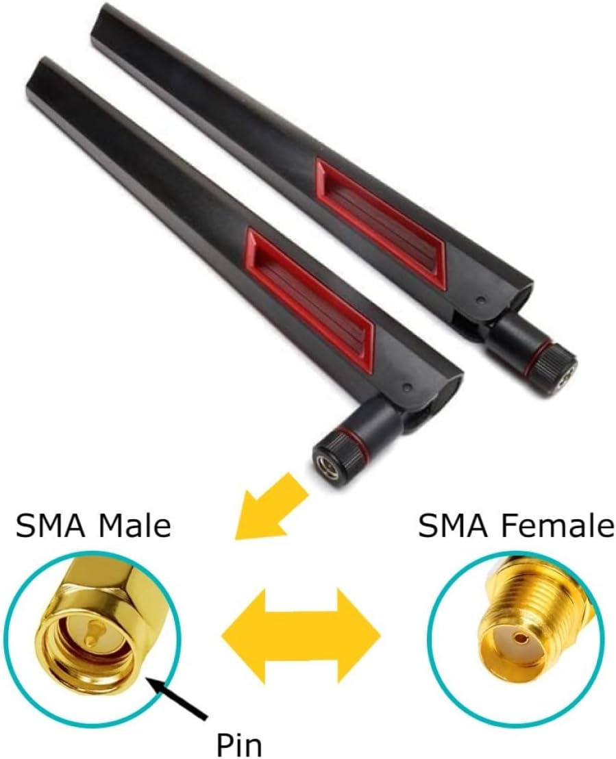 Black and Red 10Dbi Dual Band Signal Booster Wi-Fi Antennas (2.4Ghz/5Ghz-5.8Ghz) with SMA Male Connector for Wireless Camera, Router, Hotspot - 2 Pack image number 3